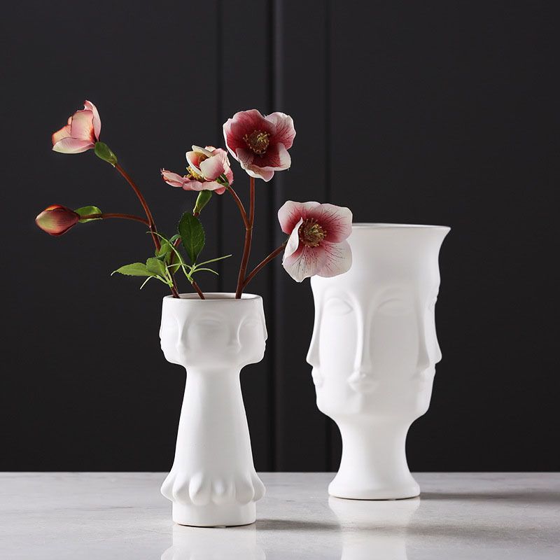 Creative Flower Vase Human Face White Ceramic Vase Ornaments