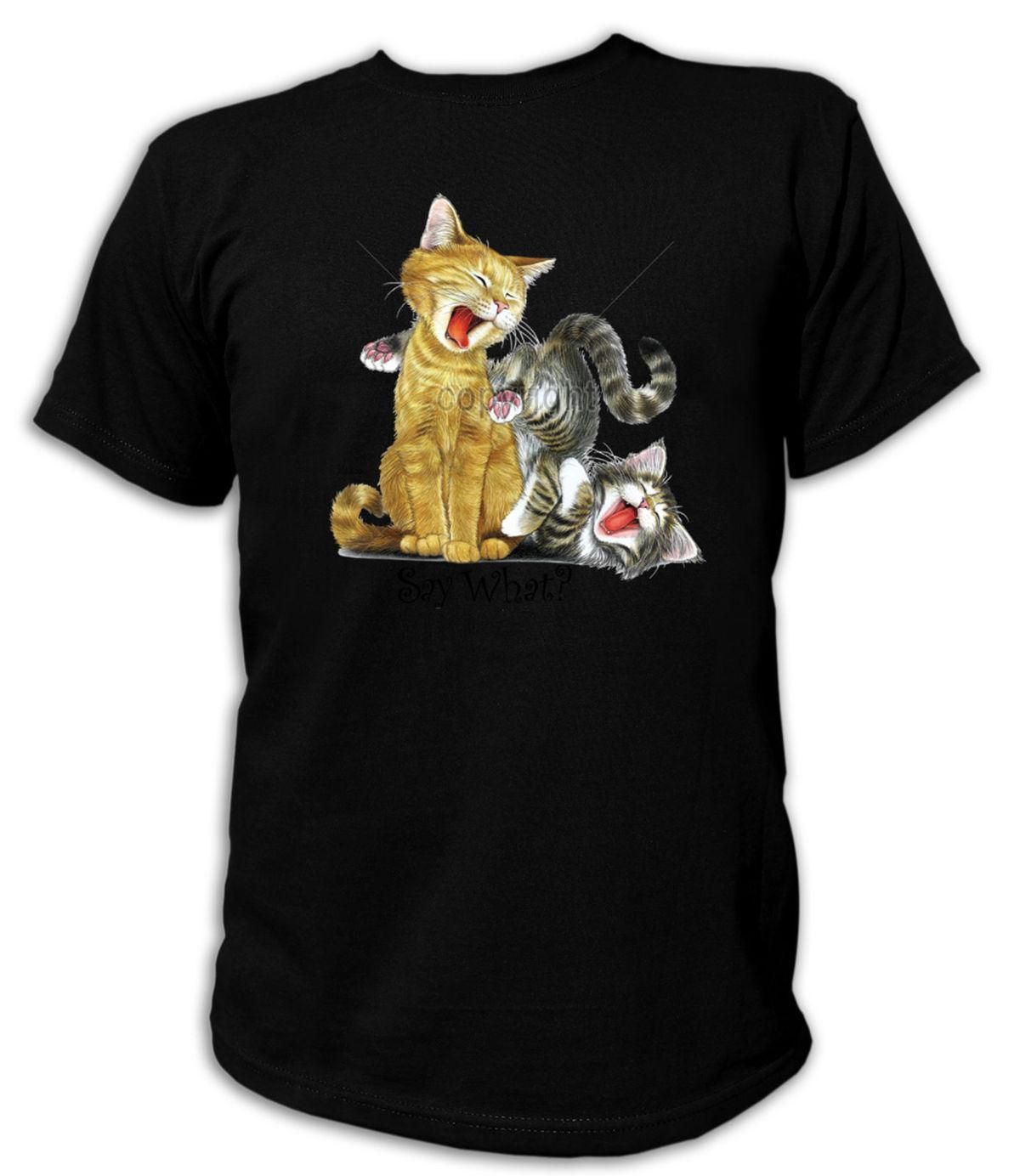 T Shirt Say What Cats Zwei Katze Cat Kater Funny Fun Usa Us Katzen 100 Cotton Brand New T Shirts Best Tee Shirt Sites Online Funky T Shirts From