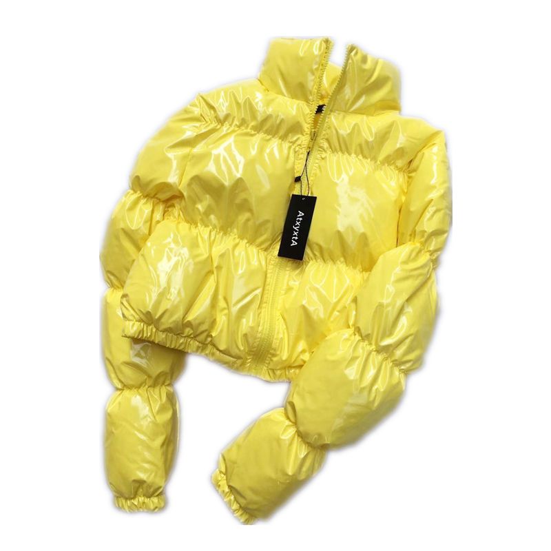 yellow and black bubble coat
