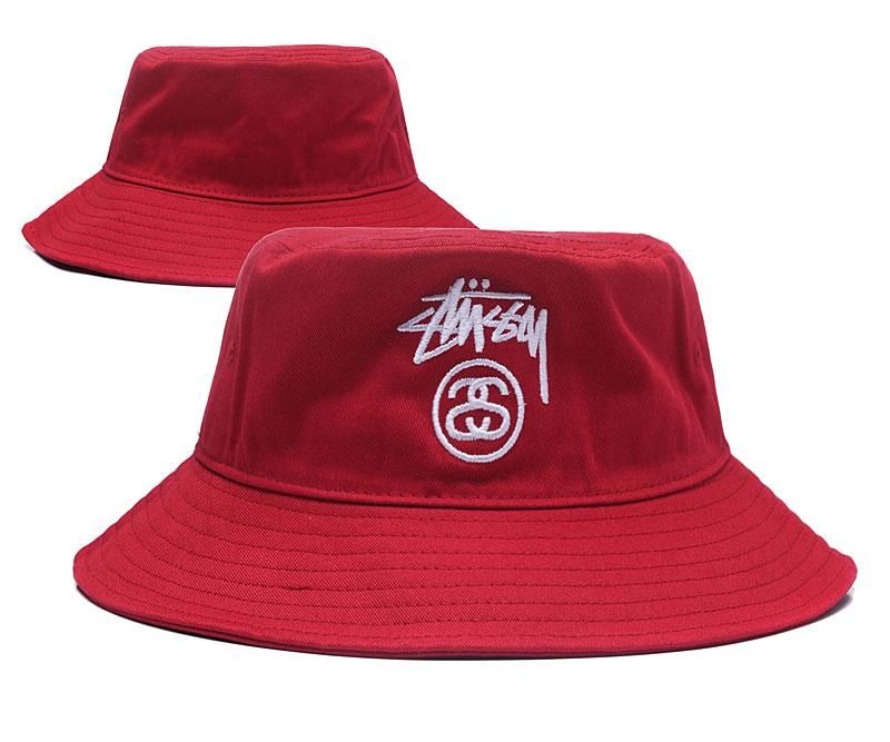 red leather bucket hat