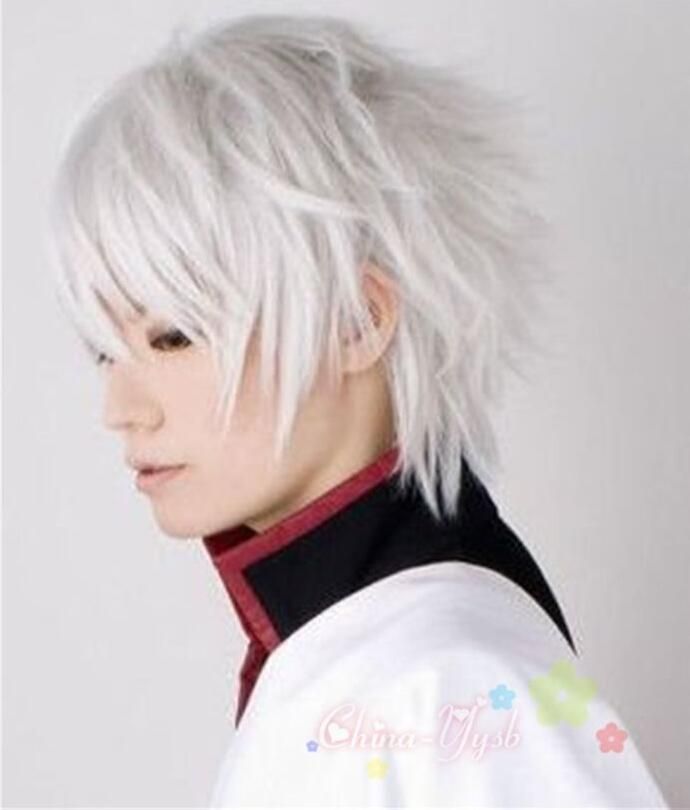 WIG Cool Man Boys Short Hair Wig New Vogue Sexy Male Cosplay Anime Wigs  Silver White 