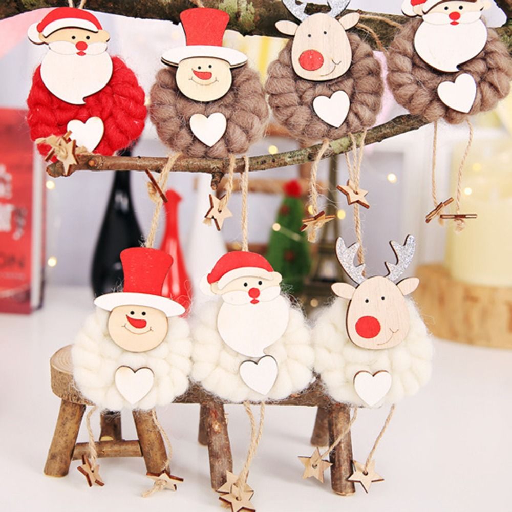 Santa Claus Christmas Tree Decoration Wooden Pendants Ornaments for Home 3Pcs