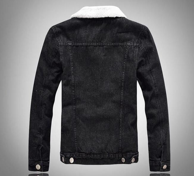 mens black denim jacket with fur collar