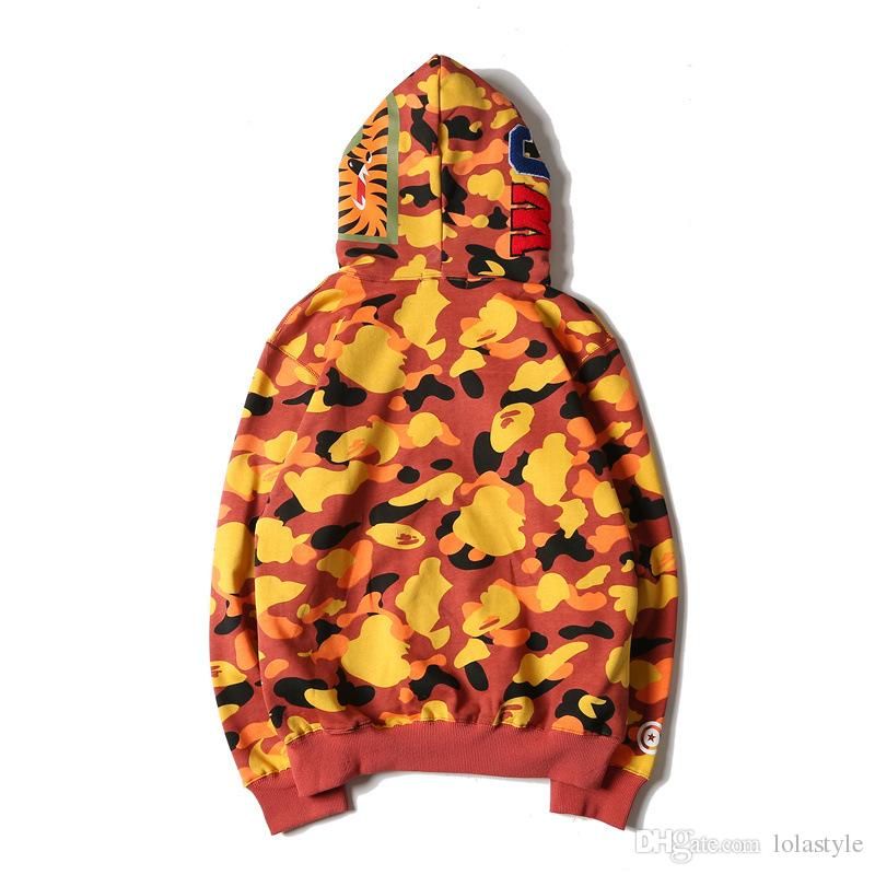 Hot Mens Yellow Camo Shark Hoodies 