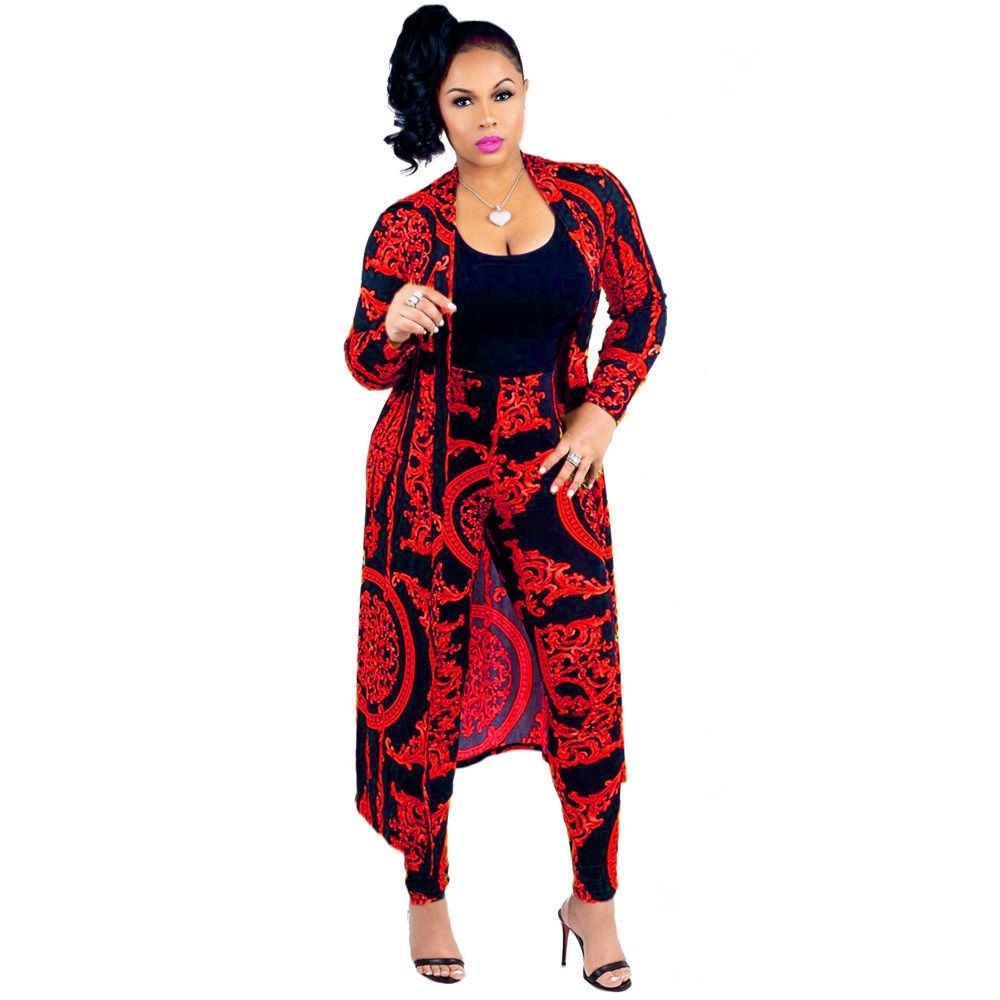 Women Two Piece Pants Floral Print Long 
