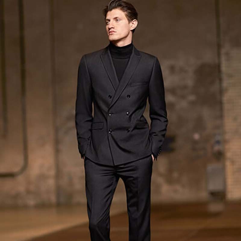 Acquista Moda Uomo Doppio Petto Nero Abiti Con Visiera A Risvolto