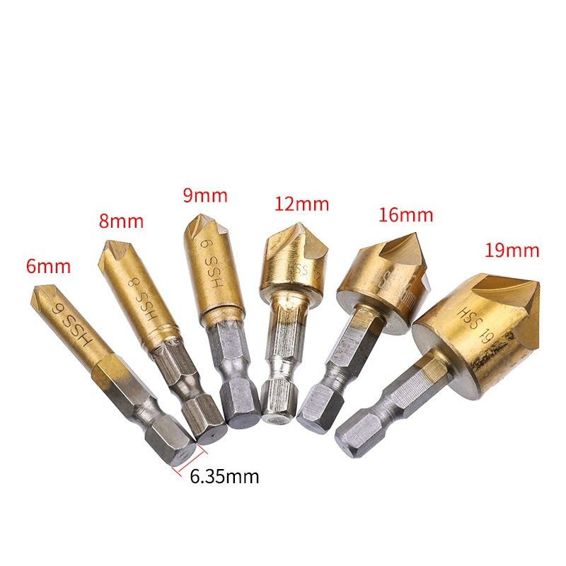 90°1//4/'/' Hex Shank HCS Countersink Drill Bit Set Chamfer Cutter Wood 8C