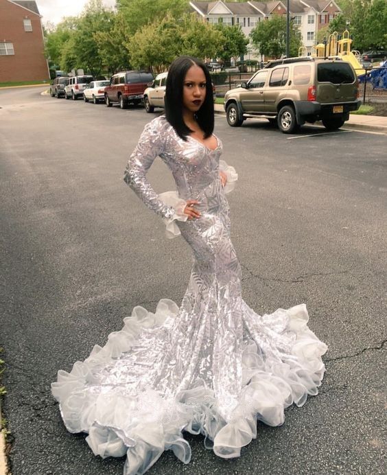 PROM DRESSES SPARKLING SILVER SEQUIN 