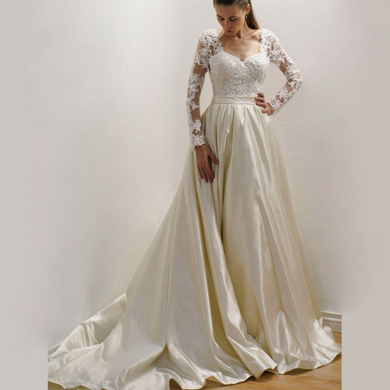 Long Sleeve Wedding Dresses Lace Top 