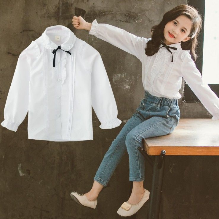 Niñas De Manga Larga Camisa Blanca Arco Ins Estilo Coreano De La Ropa De Moda Sólido Botón Los Niños De La Perla De La Camisa Ocasional De 10,6 € |