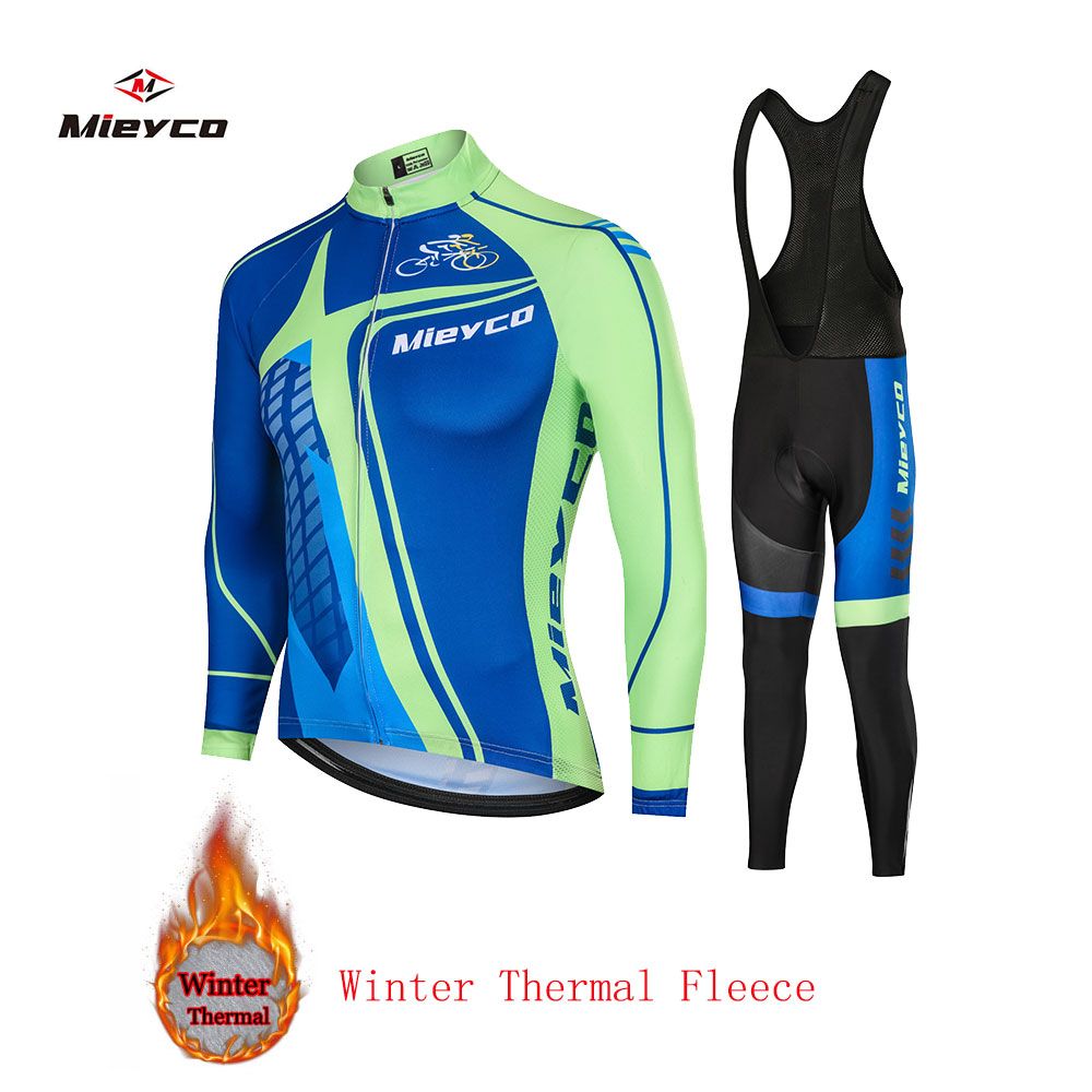ADKE Mens Winter Cycling Clothing Suit Thermal Bike Jersey Cycling Bib Pants With Gel Padded