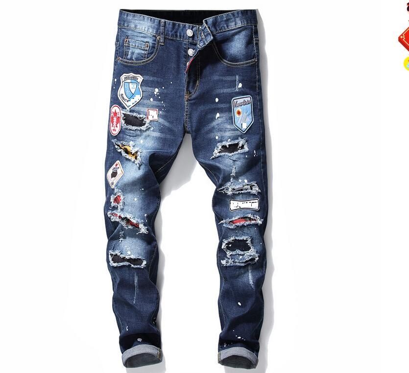 Compra 2019 Nueva Calidad Superior Para Hombre Agujero Parche Estilo De  Etiquetado De Los Hombres De Lujo Pantalones Vaqueros Delgados Pantalones  De Los Tejanos De Los Hombres Pantalones Vaqueros Flacos Envío Libre