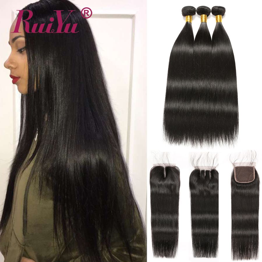 Brazilian Straight Hair Bundles With Closure 100 Human Hair Weave