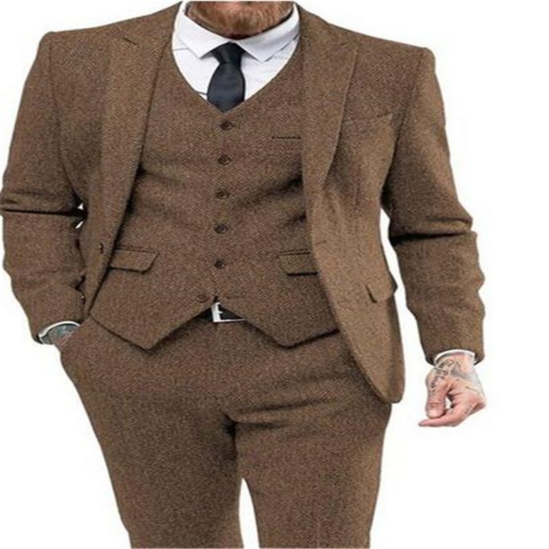 2020 2020 Latest Coat Pants Designs Brown Tweed Suits Men Slim Fit ...
