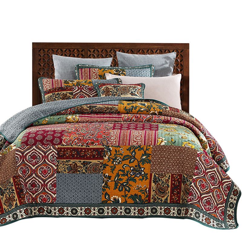 American Patchwork Bedspread Quilt Set Vintage Quilted Bedding