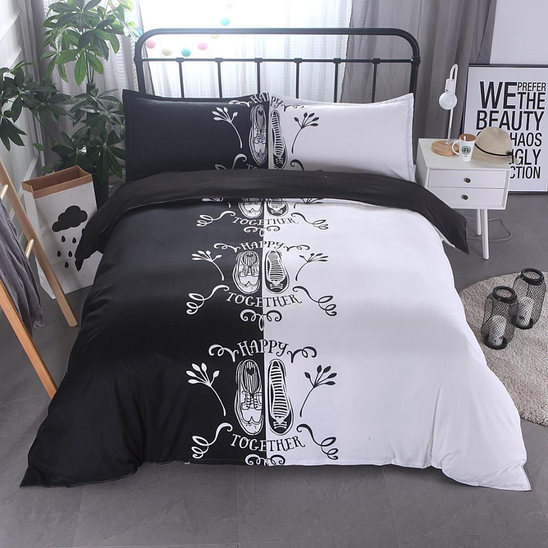 Duvet Cover European American Style Black White Dres Mr Mrs Shoes