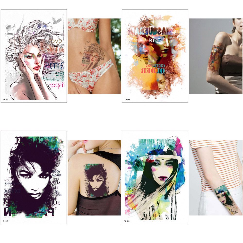 Acquista Acquerello Bellezza Donne Provvisorio Del Tatuaggio Di Disegni Sticker Le Donne E Gli Uomini Del Piedino Del Braccio Body Art Impermeabile Della Decalcomania Del Disegno Colorato Pittura Tatuaggio A 2 37