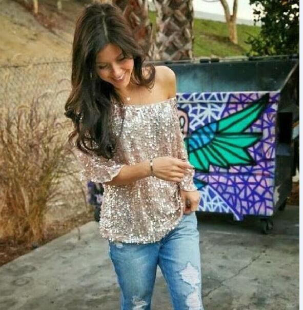 Acquista Maglietta Con Paillettes Da Donna Maglietta Con