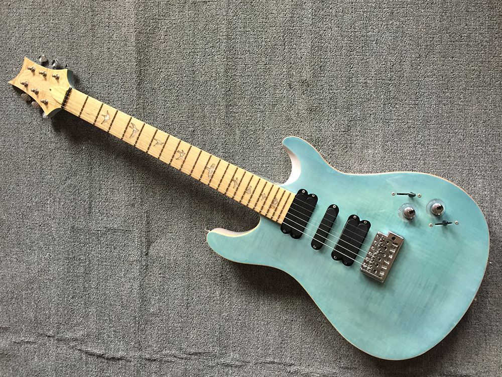 Factory Light Green Electric Guitar With Flame Maple Veneer,HSH Pickups