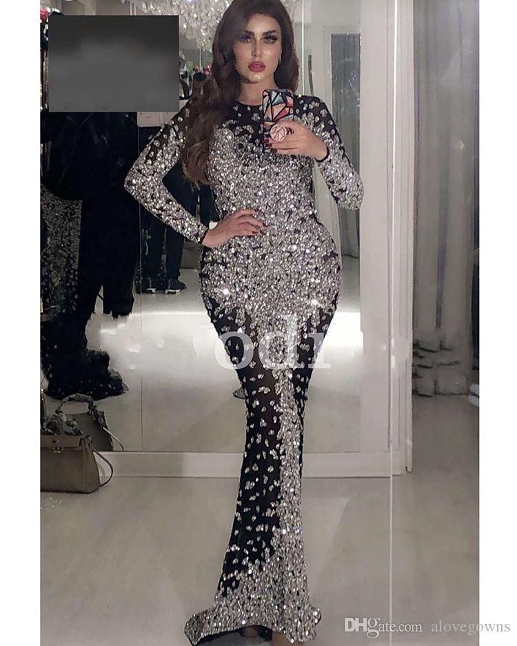 yusuf aljasmi siyah uzun kollu mermaid abiye 2020 boncuklu abiye giyim resmi giyim abiye elbise de soiree abendkleider alovegowns magazasindan