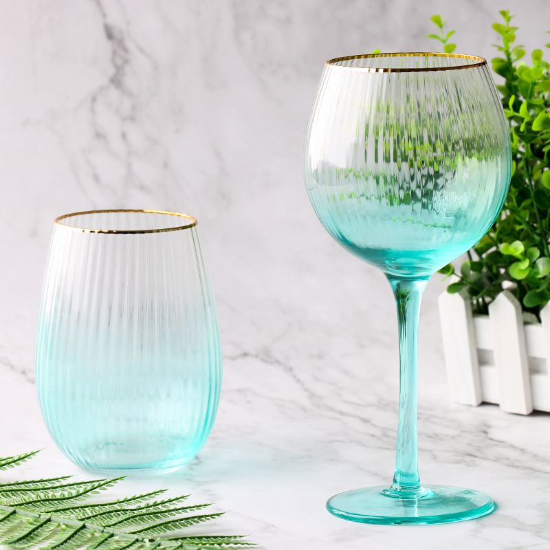 2020 Blue Colored Gold Rim Drinking Glasses Set Stemless Drink Cup Bulk Crystal Wine Glass From Kcafra 1 86 Dhgate Com