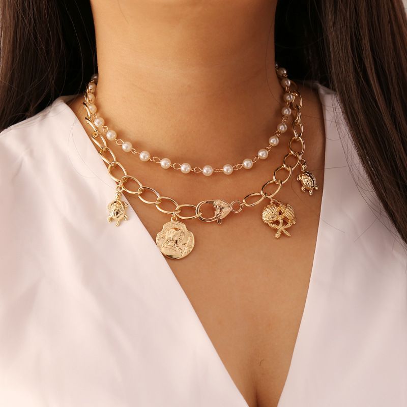 Mujeres Moda Colgante Collar 2020 New Charm Pearl Coin Cabeza Sea Estrella Tortuga Multi Capa Chokers Collares Bohemian Collares Joyería De 3,34 € | DHgate