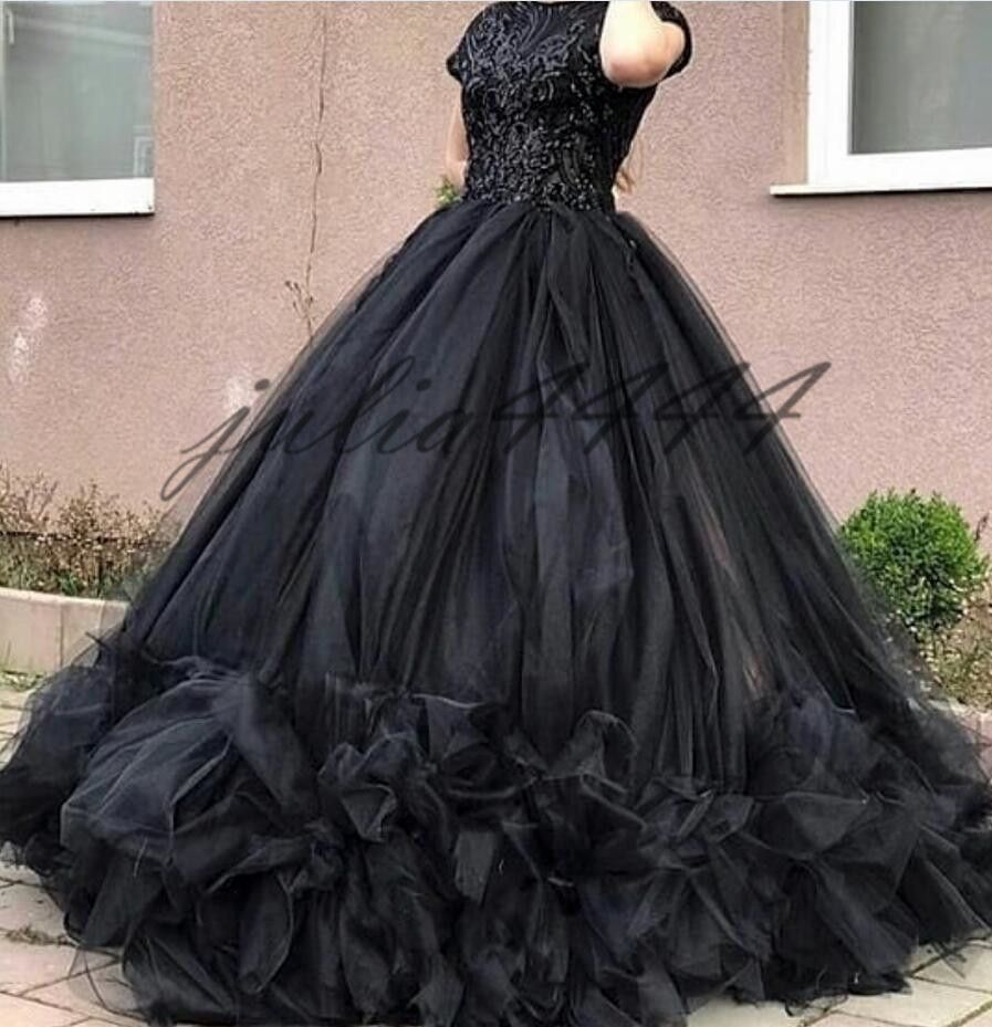 black tulle evening gown