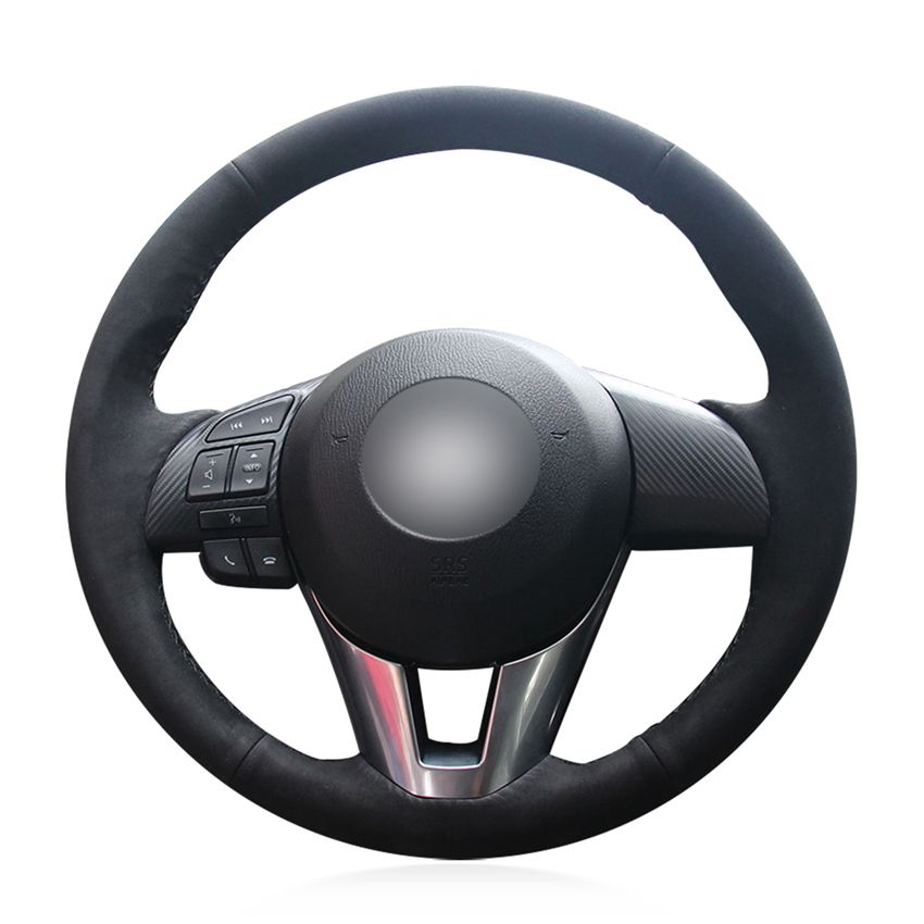 DIY Black Suede Leather Car Steering Wheel Cover For Mazda 3 Axela