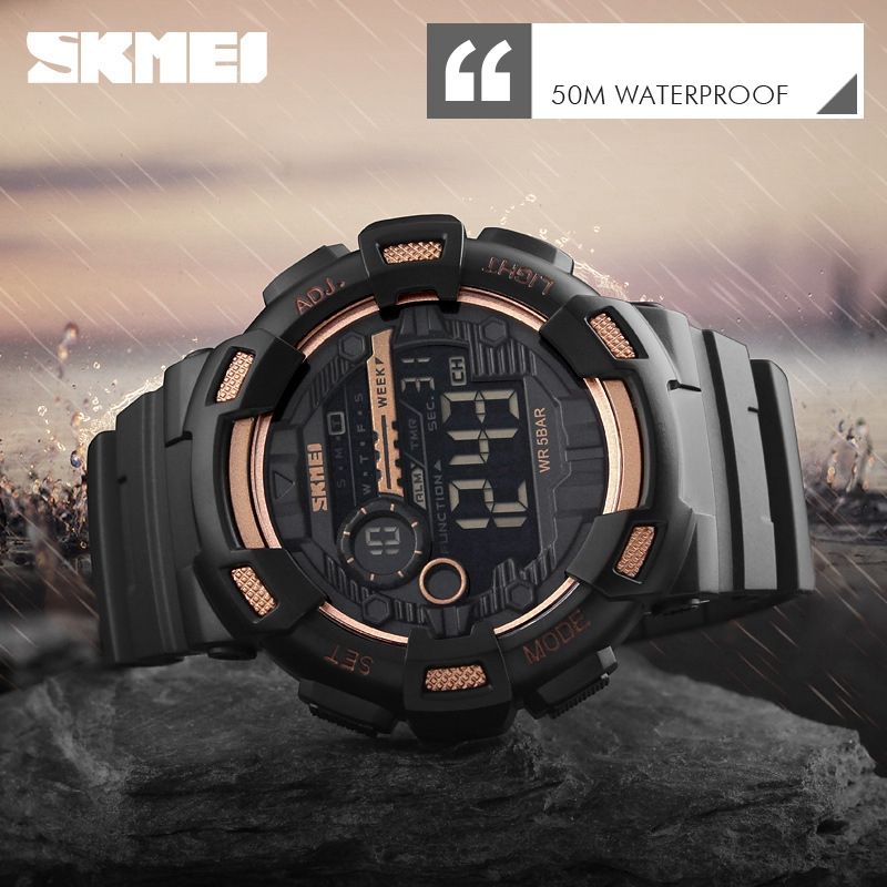 Skmei Big Dial LED Display Multi Time Zone 5 ATM Waterproof Sport