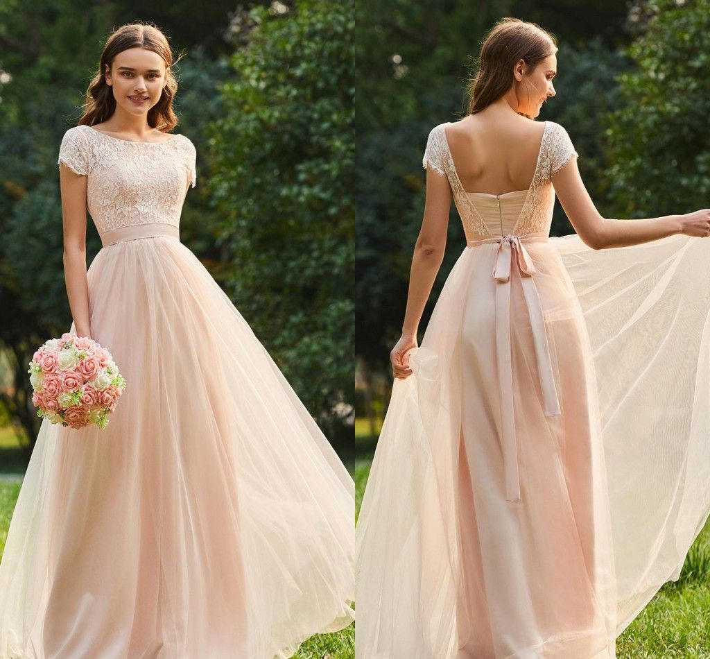 dusty rose and champagne bridesmaid dresses