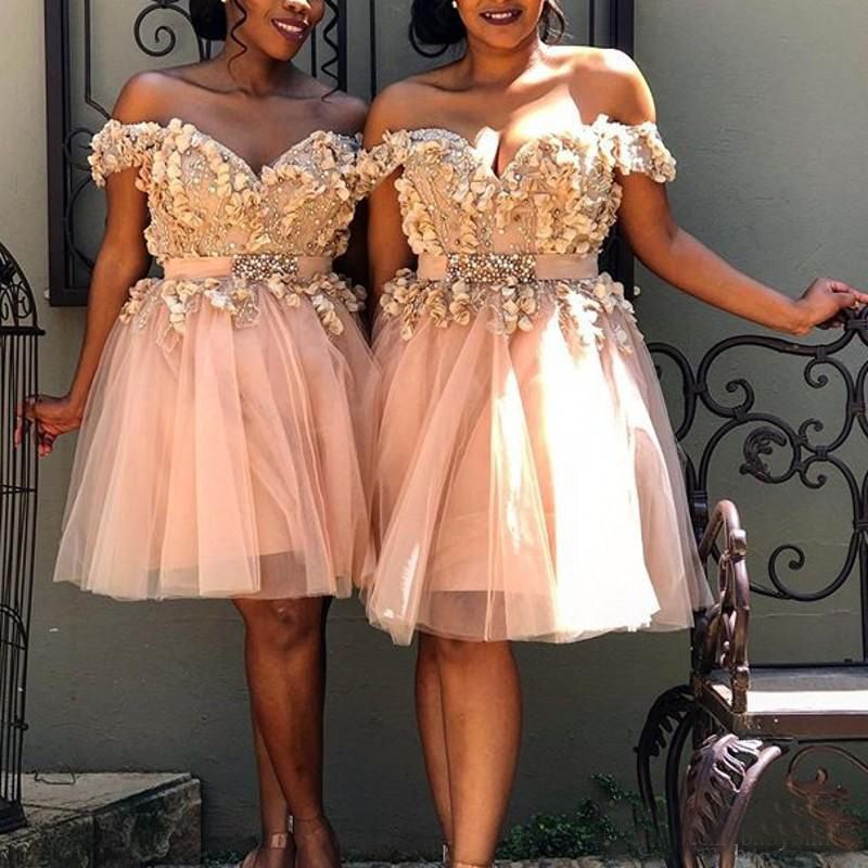 Short Bridesmaid Dresses Peach Color For Boho Spring ...
