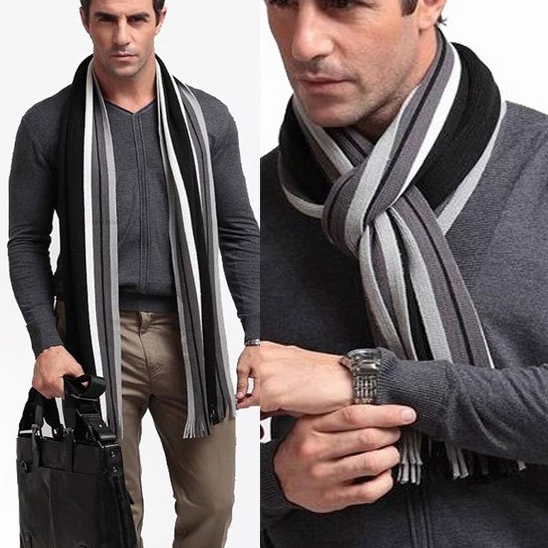 Winter Designer Scarf Men Striped Cotton Scarf Male Brand Shawl Wrap