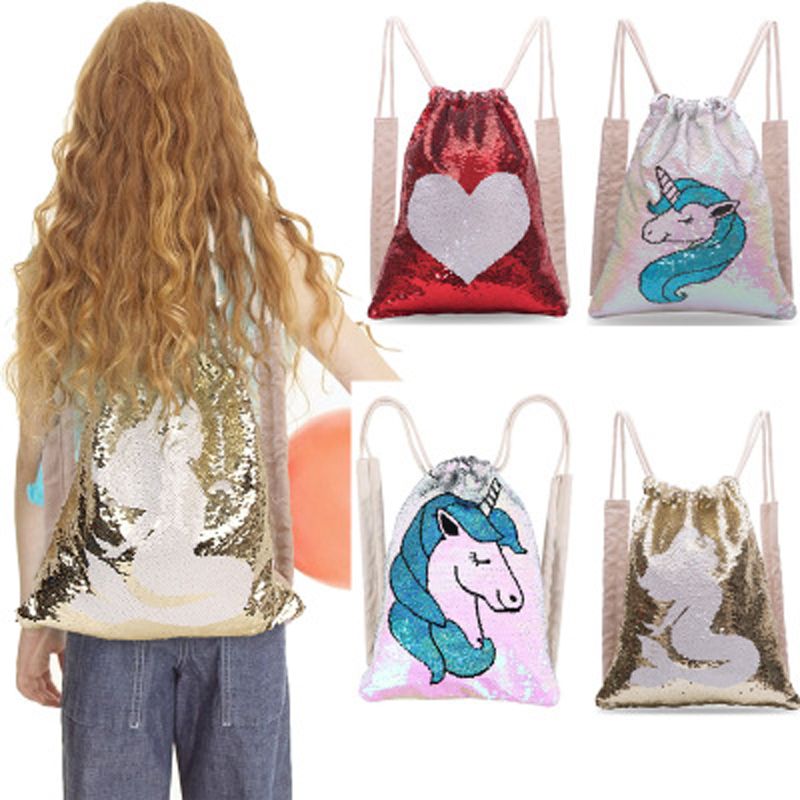 unicorn drawstring sequin backpack