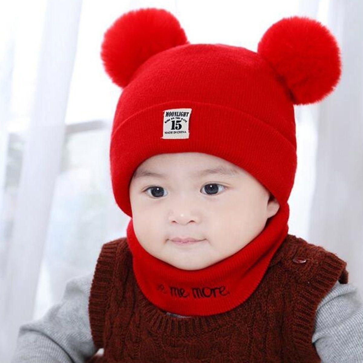 Autumn Winter Unisex Cute Kids Baby Toddler Infant Outdoor Cap Hat Beanie with Neck Circle Scarf Set