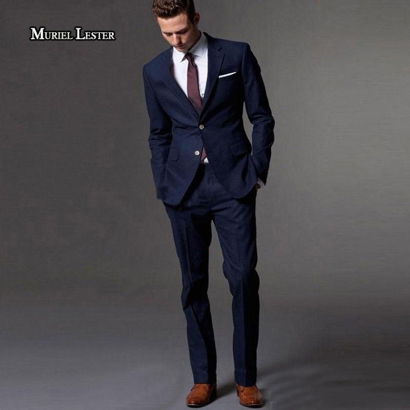 Compre Muriel Lester Azul Marino Traje De Hombre Slim Fit Novio Esmoquin  Traje A Medida Luz Azul A Medida Azul Marino Trajes De Boda Para Hombre  2018 C18122501 A 59,69 € Del