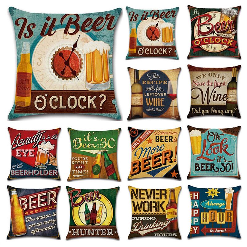 Holiday Beer Bottle Pillow Case British Style Retro Pillow Cover Single
