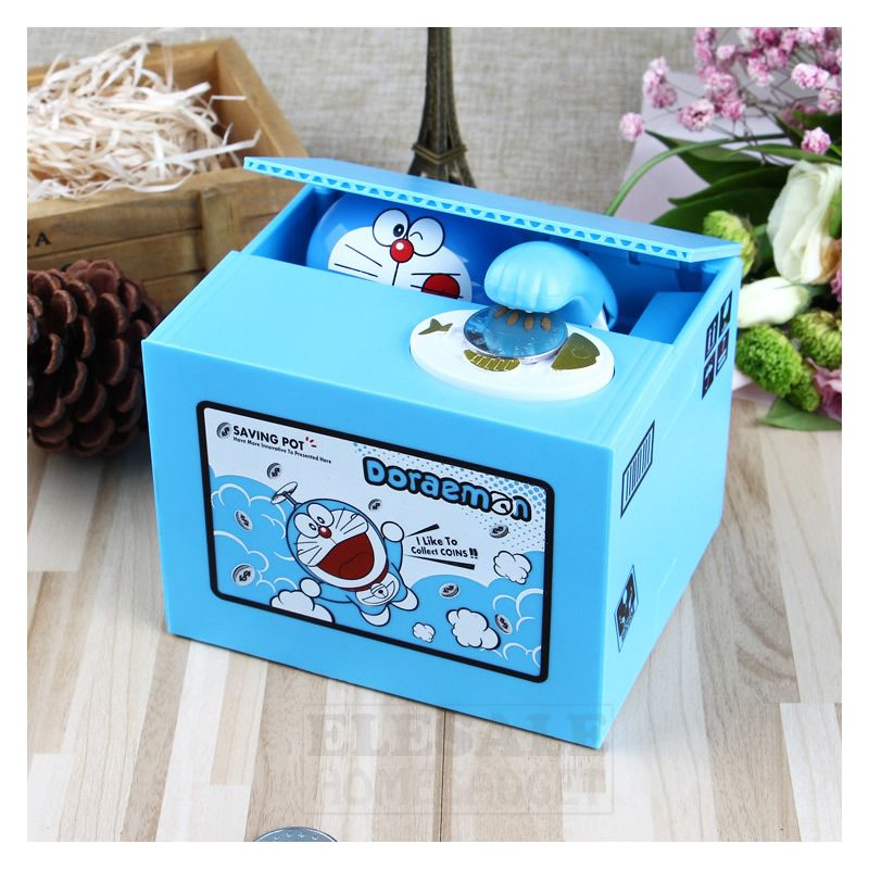 New Doraemon Piggy Bank Electric Money Box Steal Coin Automatically For