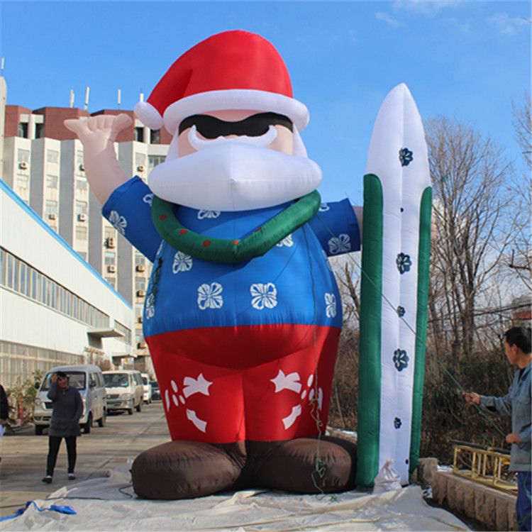 2020 Giant Inflatable Santa With Snowboard For Christmas LED Stage