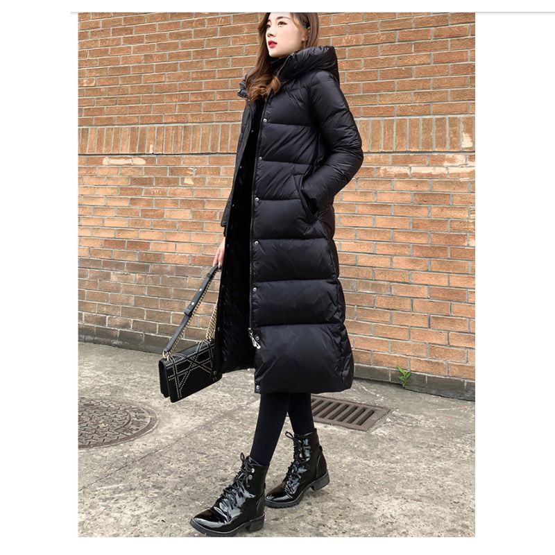 ladies long padded coat with hood