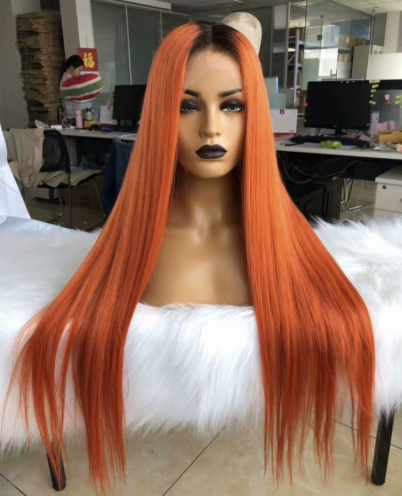 grosshandel ombre farbe orange glatt echthaar perucken brasilianisches haar dichte 150 perucke vorgezupften haaransatz orange echthaar lace front