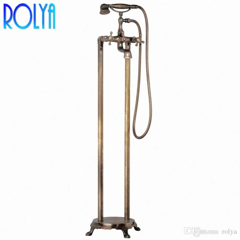 2020 Antique Brass Floor Mounted Bathtub Faucet Bath Spout Shower