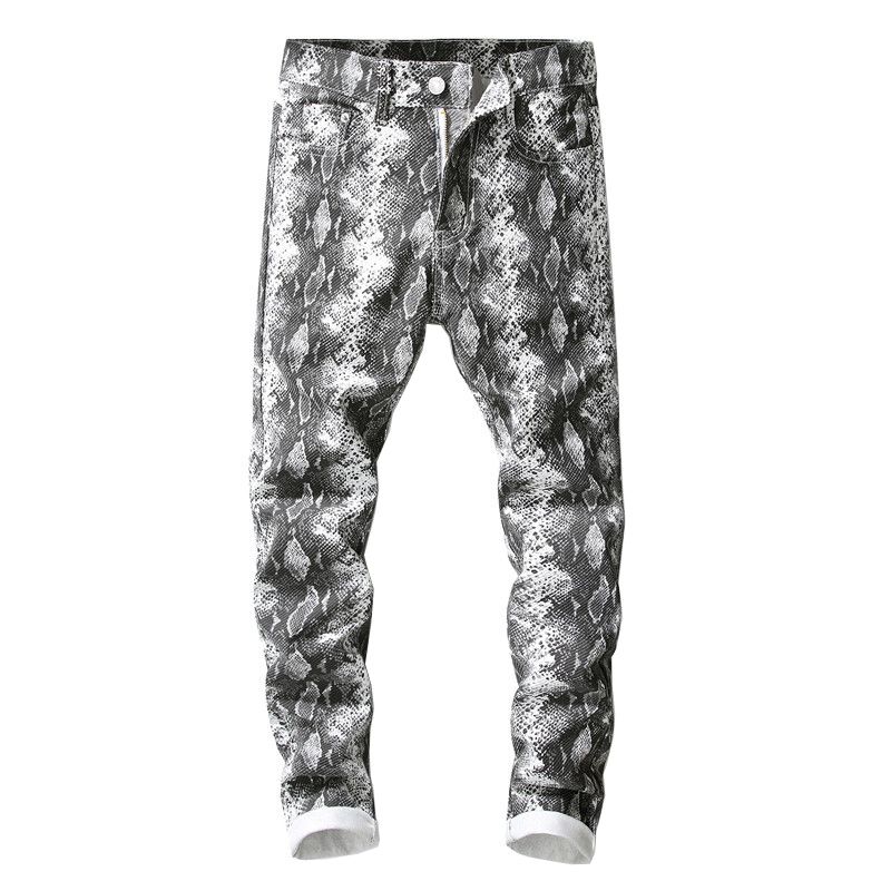 Compra Pantalones Vaqueros De Última Moda De Hip Hop Pantalones De Deporte  De La Piel De Serpiente Impresos Jeans Gris Del Ajustado De Los Pantalones  Del Lápiz Del Estiramiento De Los Hombres