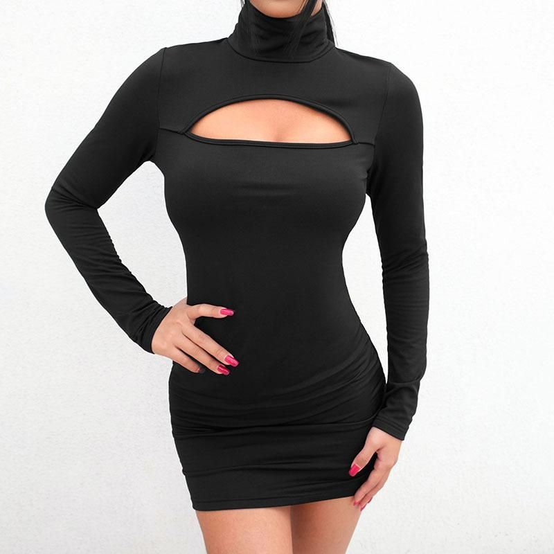 black long sleeve short tight dress