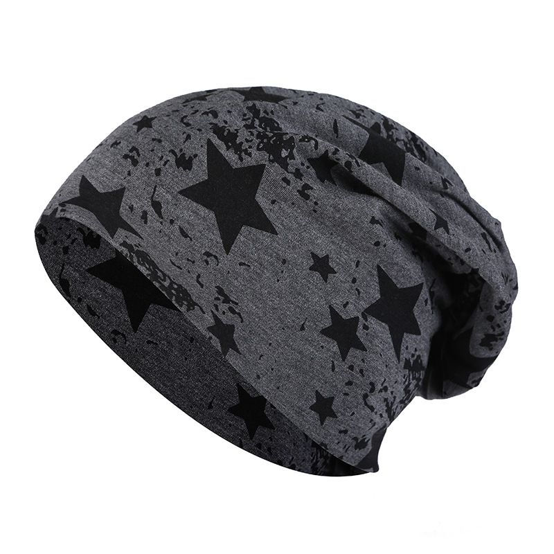 Women Men Star Print Style Beanie Hat Slouchy Thin Skull Cap Cotton
