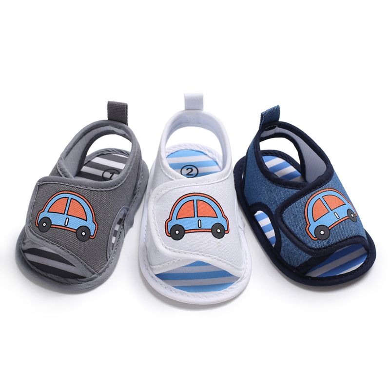 Cute Car Printed Baby Cloth Sandals Silicone Sole Anti Slip Summer