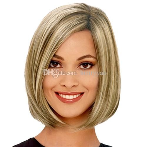Cheap Short Bob Wig Straight Synthetic Hair Wigs Medium Side Bang