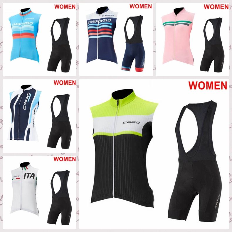 Capo Team Lady Cycling Sleeveless Jersey Vest Bib Shorts Sets