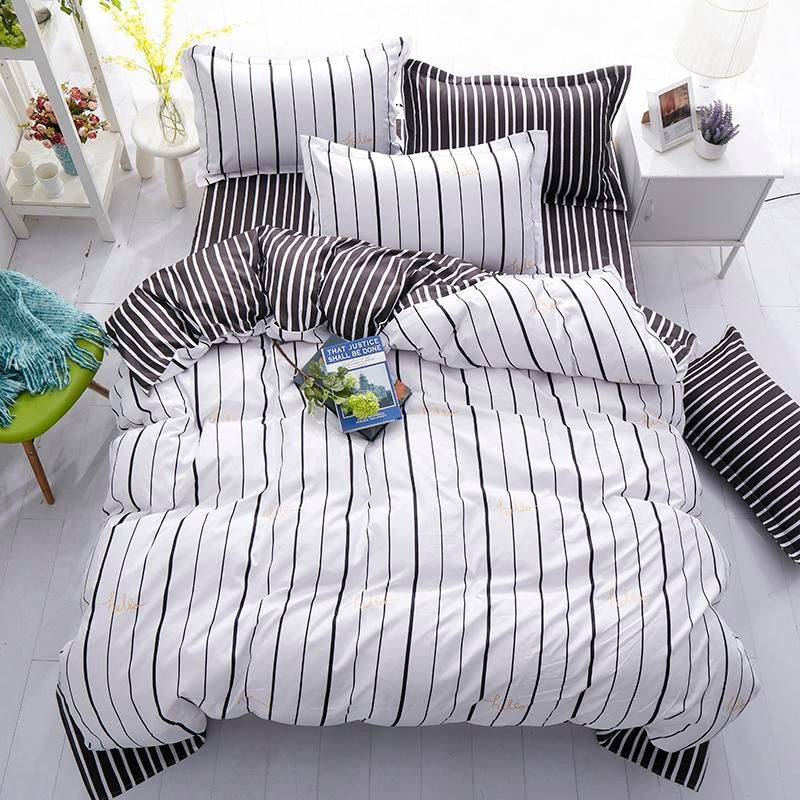 Fashion New Black White Grey Classic Bedding Set Striped Duvet