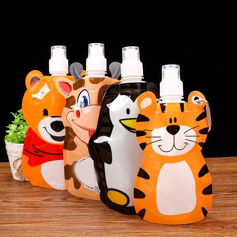 Portable Eco Friendly Foldable Cartoon Animal Water Bag Kid Travel Drink Bottle#