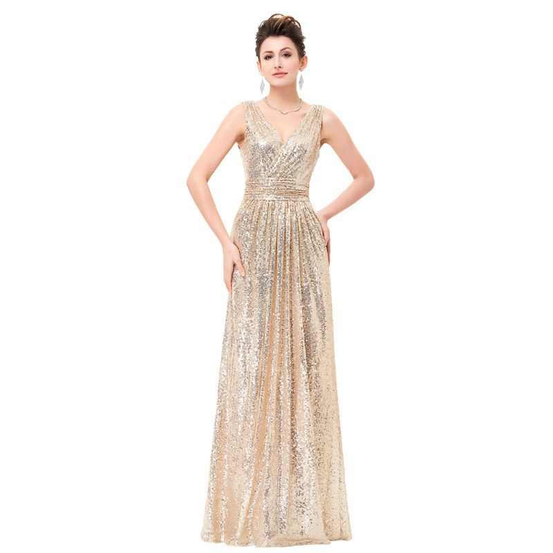 floor length gold sequin dress